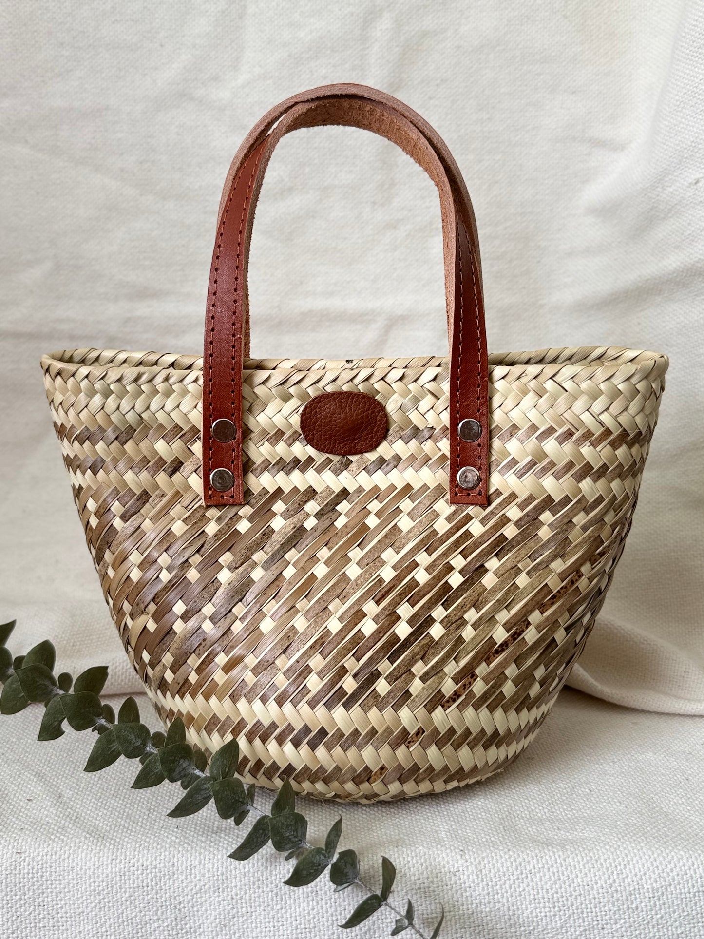 Mini Palm Handbag - Brown with Blue Line