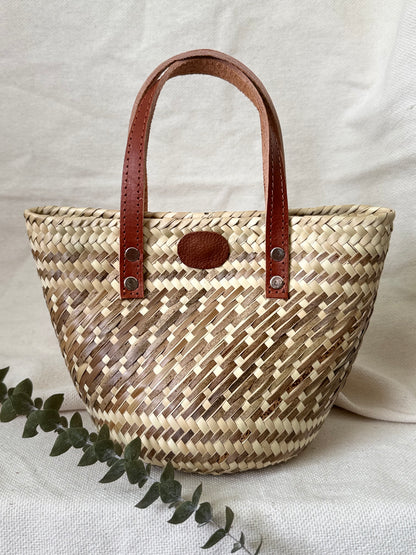 Mini Palm Handbag - Brown with Blue Line