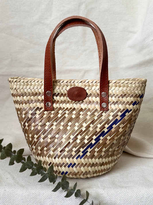 Mini Palm Handbag - Brown with Blue Line
